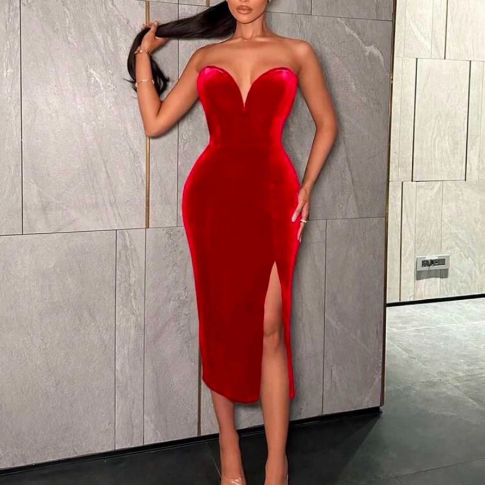 Elegant Red Strapless Dress NWOT